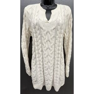 J Jill Chenille Sweater L Ivory Cream Cable Knit Soft Cozy Coastal Quiet Luxury‎